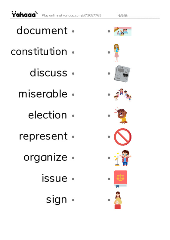 RAZ Vocabulary O: The Creature Constitution PDF link match words worksheet