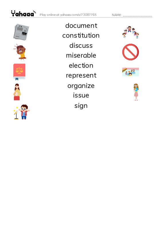 RAZ Vocabulary O: The Creature Constitution PDF three columns match words