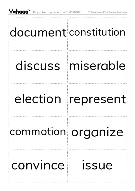 RAZ Vocabulary O: The Creature Constitution PDF two columns flashcards