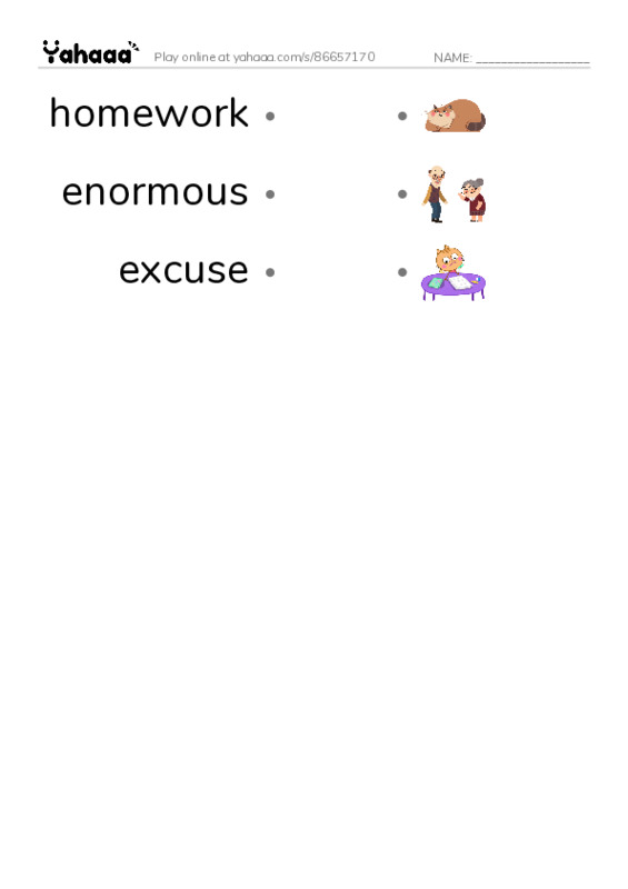 RAZ Vocabulary O: The Homework Lesson PDF link match words worksheet