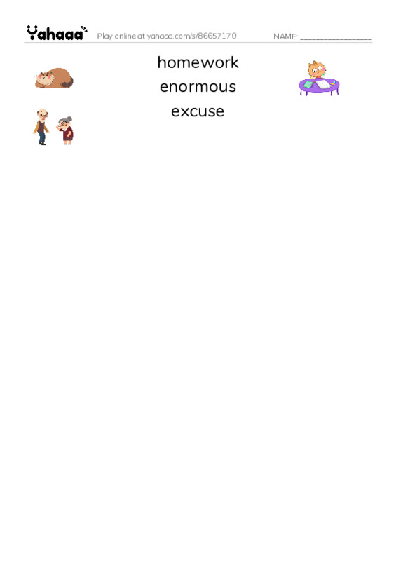 RAZ Vocabulary O: The Homework Lesson PDF three columns match words