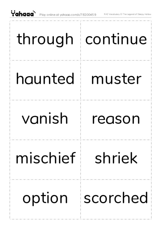 RAZ Vocabulary O: The Legend of Sleepy Hollow PDF two columns flashcards