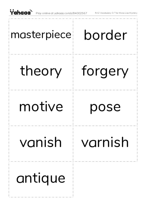 RAZ Vocabulary O: The Mona Lisa Mystery PDF two columns flashcards