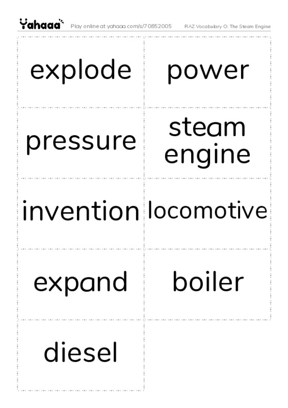 RAZ Vocabulary O: The Steam Engine PDF two columns flashcards