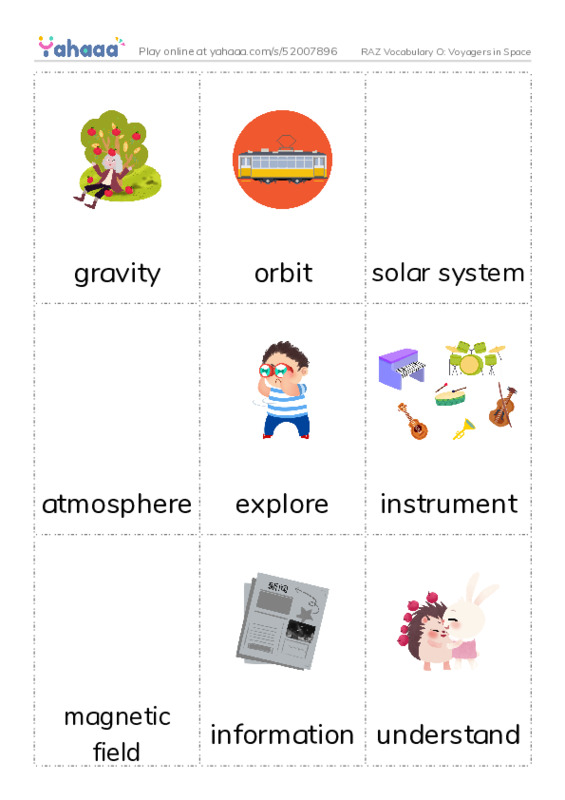 RAZ Vocabulary O: Voyagers in Space PDF flaschards with images