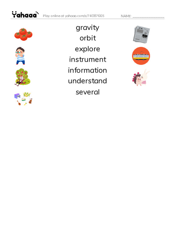 RAZ Vocabulary O: Voyagers in Space PDF three columns match words