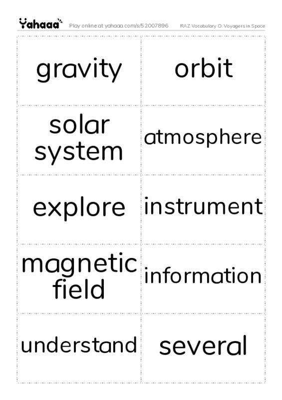 RAZ Vocabulary O: Voyagers in Space PDF two columns flashcards