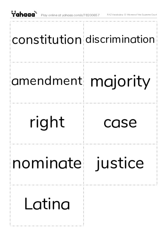 RAZ Vocabulary O: Women of the Supreme Court PDF two columns flashcards