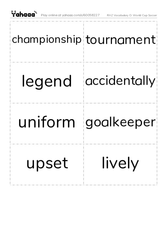RAZ Vocabulary O: World Cup Soccer PDF two columns flashcards