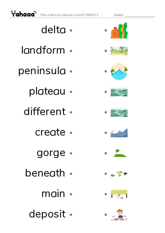 RAZ Vocabulary Q: A Landforms Adventure PDF link match words worksheet