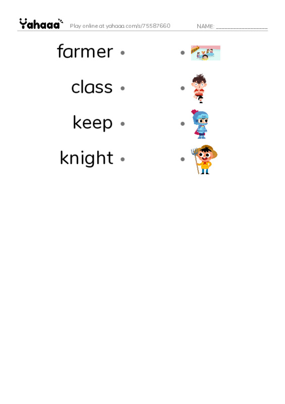 RAZ Vocabulary Q: Castles1 PDF link match words worksheet