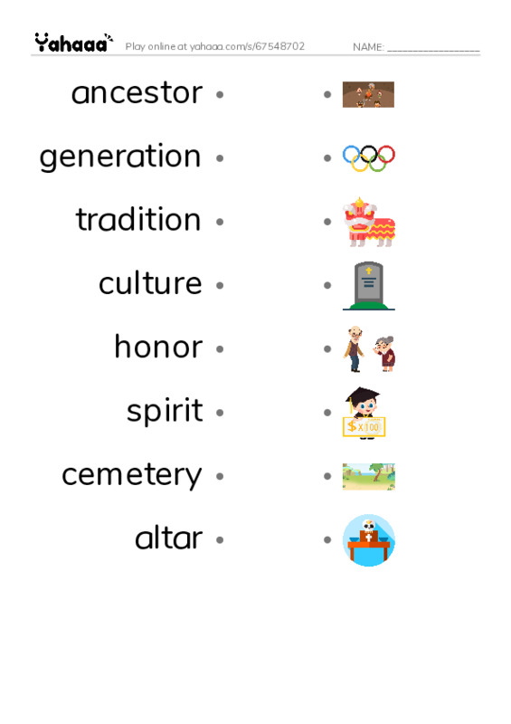 RAZ Vocabulary Q: Dia de los Muertos PDF link match words worksheet