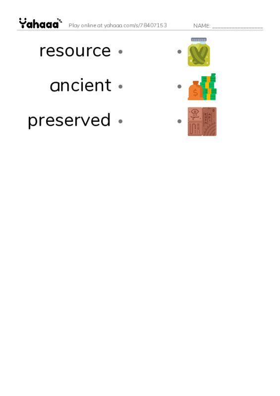 RAZ Vocabulary Q: Lost Cities PDF link match words worksheet