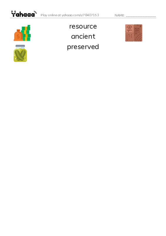 RAZ Vocabulary Q: Lost Cities PDF three columns match words