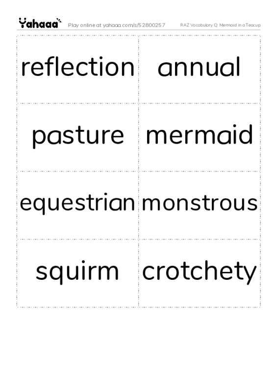 RAZ Vocabulary Q: Mermaid in a Teacup PDF two columns flashcards