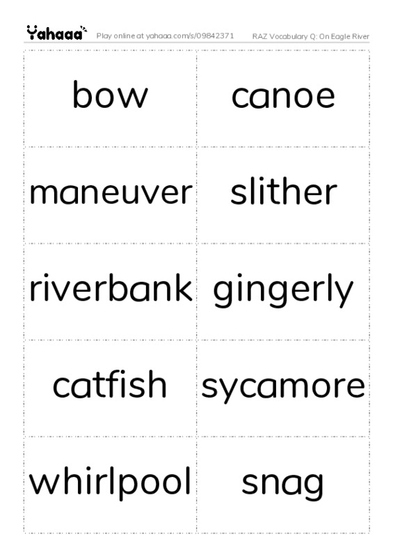 RAZ Vocabulary Q: On Eagle River PDF two columns flashcards