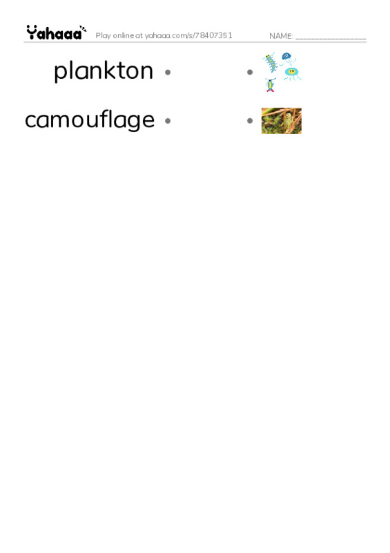 RAZ Vocabulary Q: Sharks PDF link match words worksheet