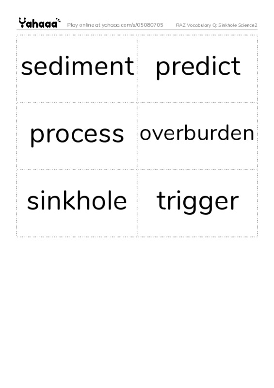 RAZ Vocabulary Q: Sinkhole Science2 PDF two columns flashcards