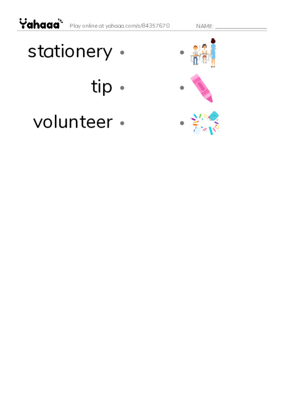 RAZ Vocabulary Q: SPRAK PDF link match words worksheet