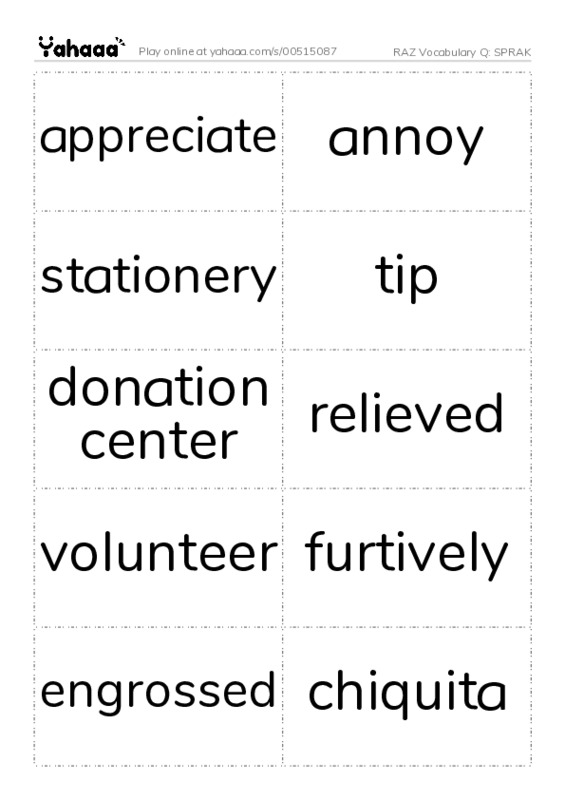 RAZ Vocabulary Q: SPRAK PDF two columns flashcards