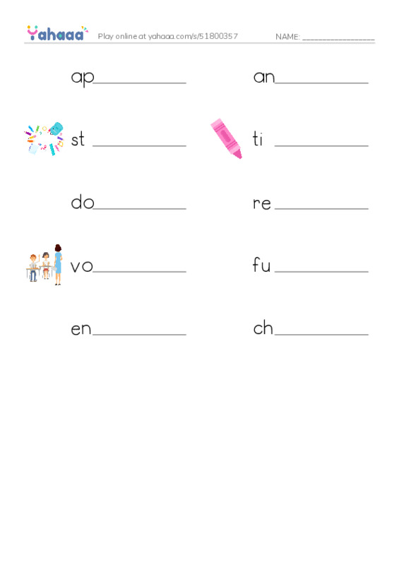 RAZ Vocabulary Q: SPRAK PDF worksheet writing row