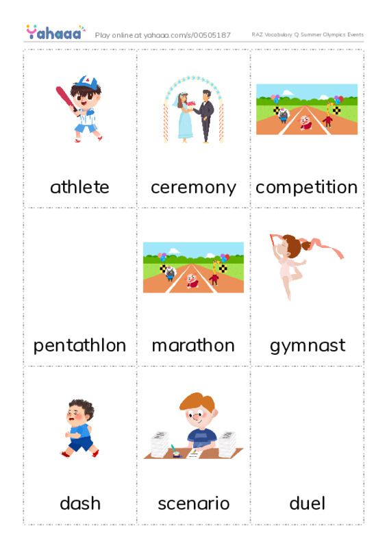 RAZ Vocabulary Q: Summer Olympics Events PDF flaschards with images
