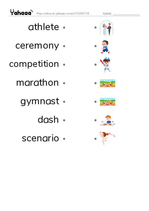 RAZ Vocabulary Q: Summer Olympics Events PDF link match words worksheet