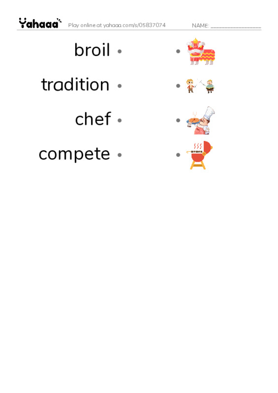 RAZ Vocabulary Q: Sweet Potato Challenge PDF link match words worksheet