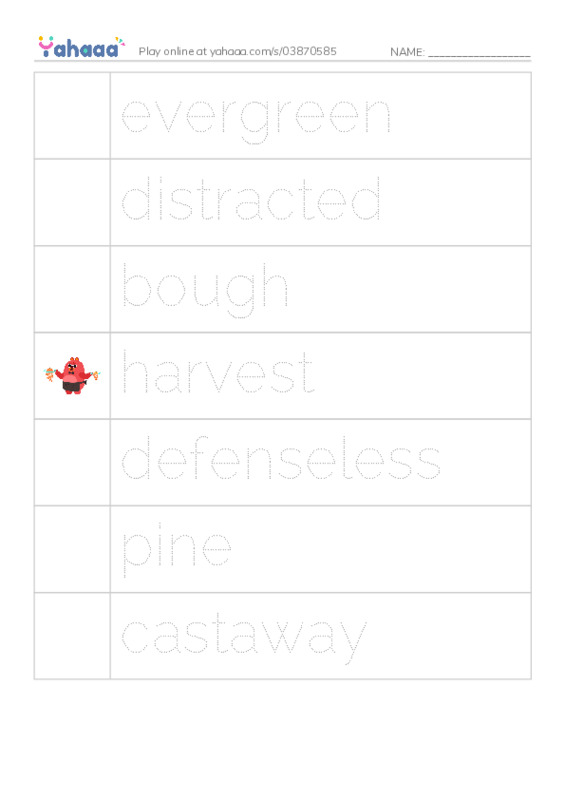 RAZ Vocabulary Q: The Castaway Pines PDF one column image words
