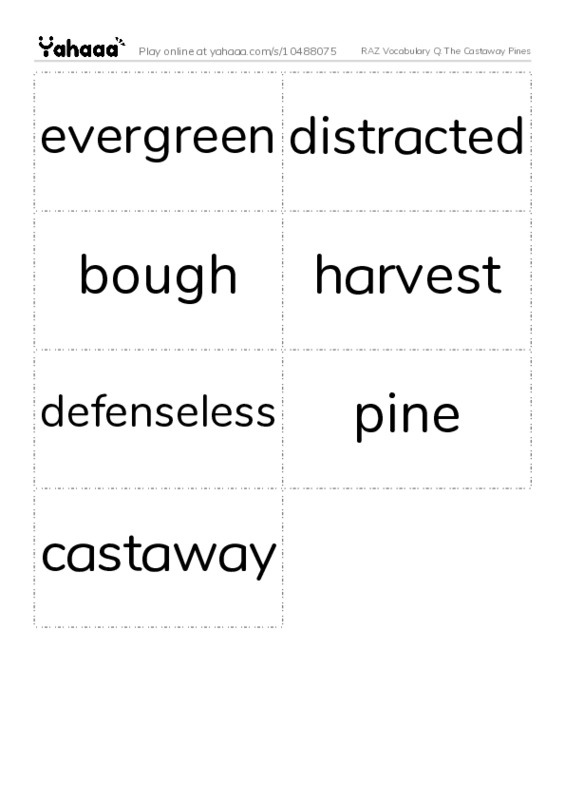 RAZ Vocabulary Q: The Castaway Pines PDF two columns flashcards