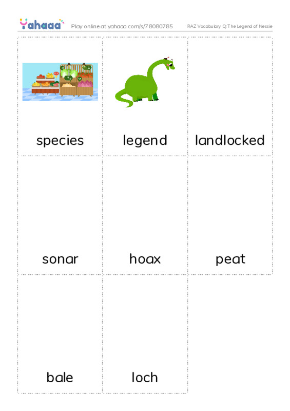 RAZ Vocabulary Q: The Legend of Nessie PDF flaschards with images