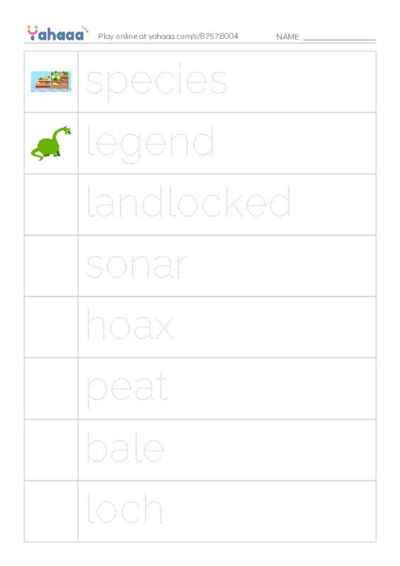 RAZ Vocabulary Q: The Legend of Nessie PDF one column image words