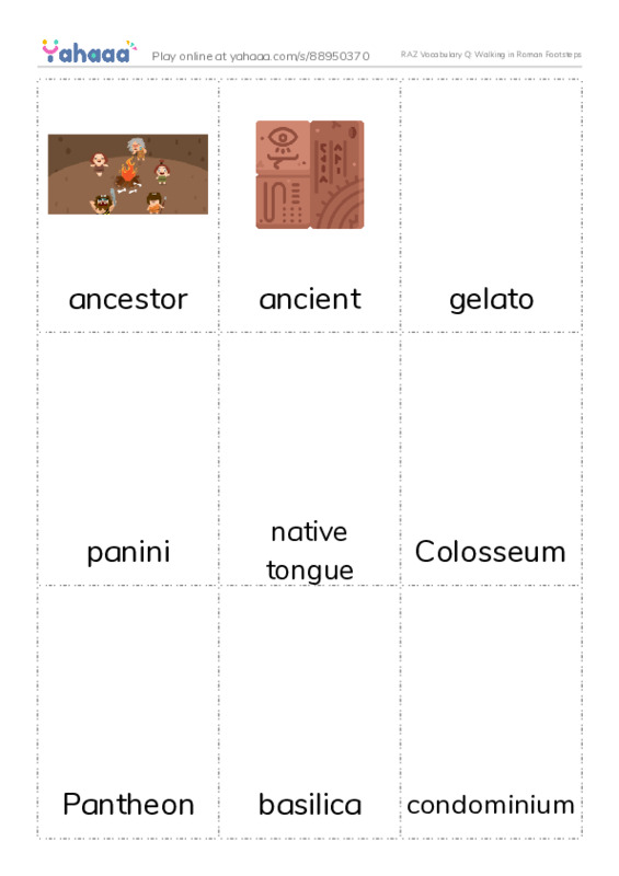 RAZ Vocabulary Q: Walking in Roman Footsteps PDF flaschards with images