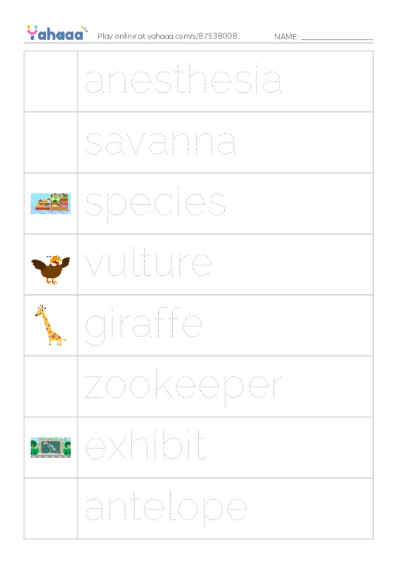 RAZ Vocabulary Q: Zookeeping PDF one column image words