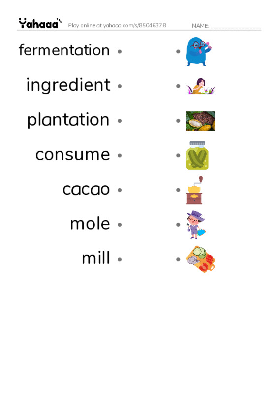 RAZ Vocabulary R: All About Chocolate PDF link match words worksheet