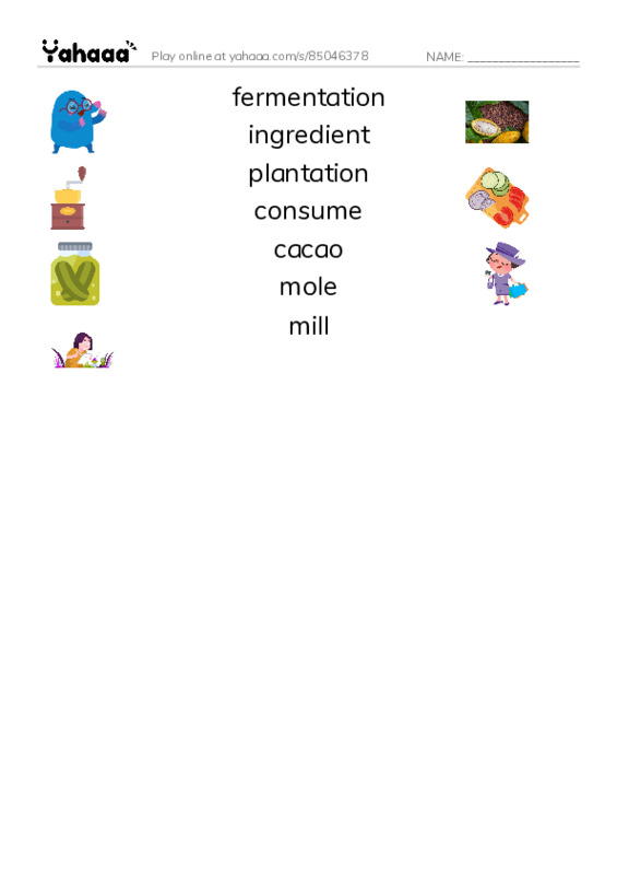 RAZ Vocabulary R: All About Chocolate PDF three columns match words