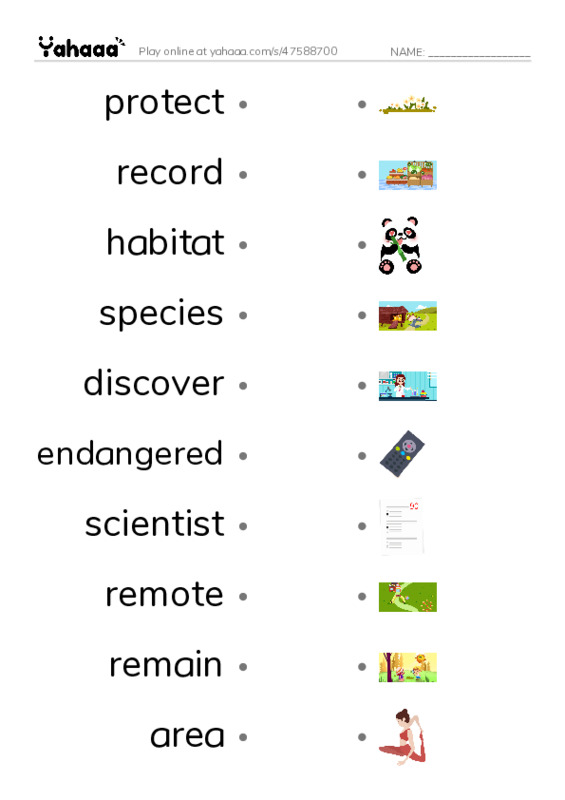 RAZ Vocabulary R: Animal Discoveries PDF link match words worksheet