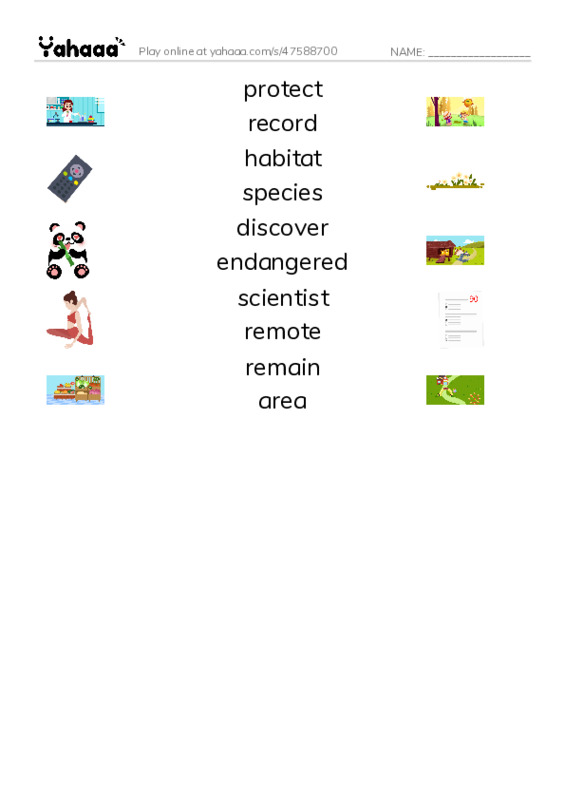 RAZ Vocabulary R: Animal Discoveries PDF three columns match words