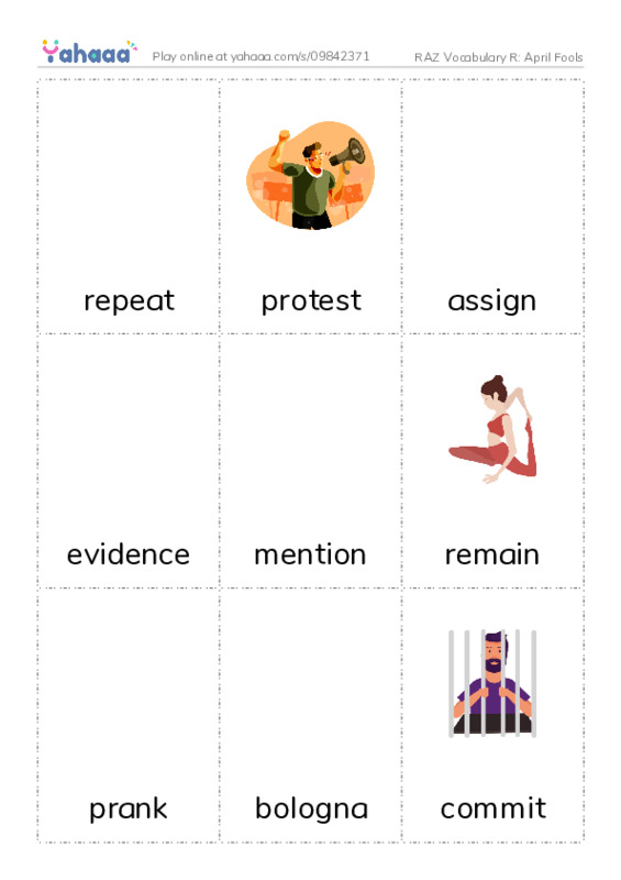 RAZ Vocabulary R: April Fools PDF flaschards with images