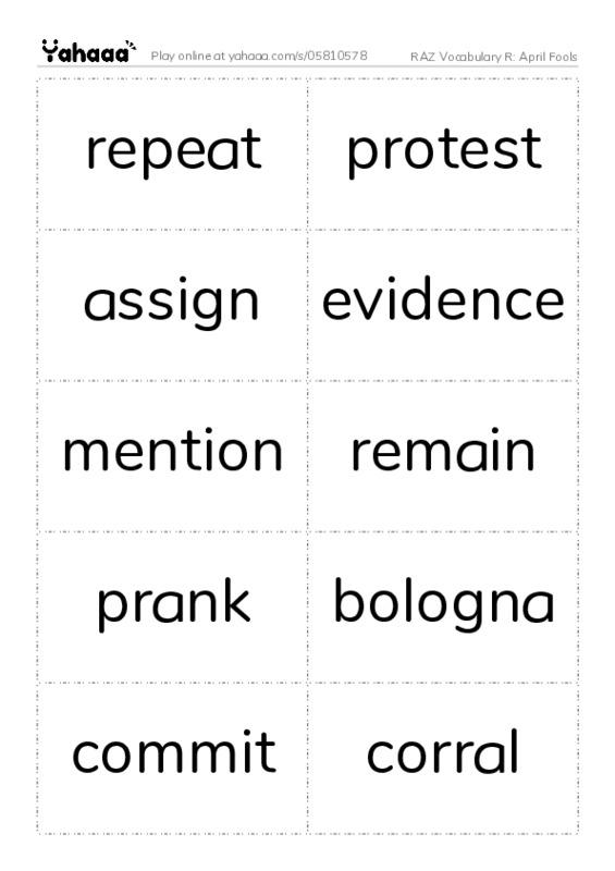 RAZ Vocabulary R: April Fools PDF two columns flashcards