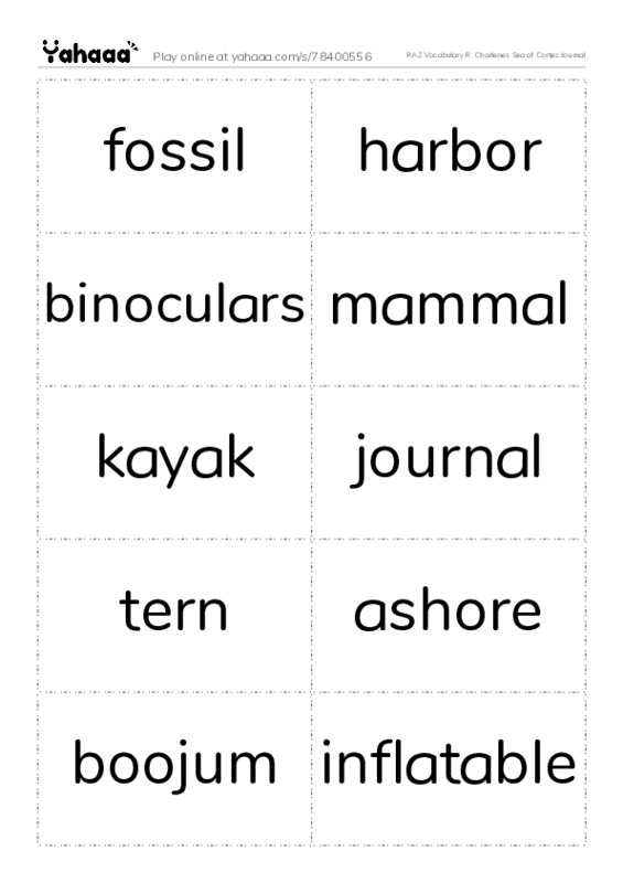 RAZ Vocabulary R: Charlenes Sea of Cortez Journal PDF two columns flashcards