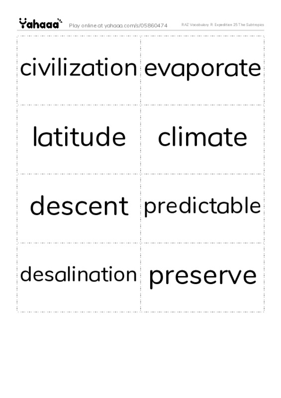 RAZ Vocabulary R: Expedition 25 The Subtropics PDF two columns flashcards
