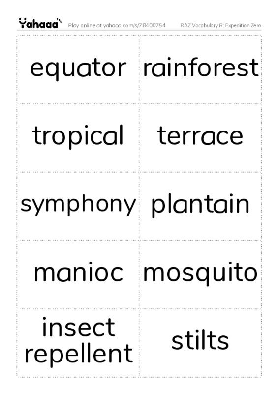 RAZ Vocabulary R: Expedition Zero PDF two columns flashcards