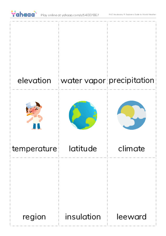 RAZ Vocabulary R: Explorers Guide to World Weather PDF flaschards with images