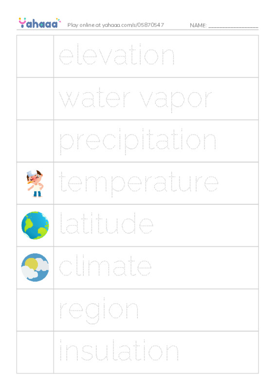 RAZ Vocabulary R: Explorers Guide to World Weather PDF one column image words