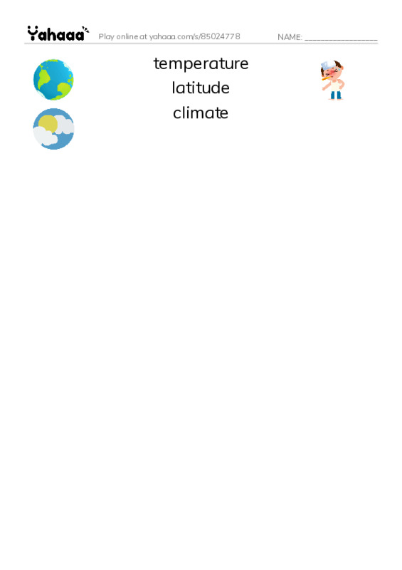 RAZ Vocabulary R: Explorers Guide to World Weather PDF three columns match words