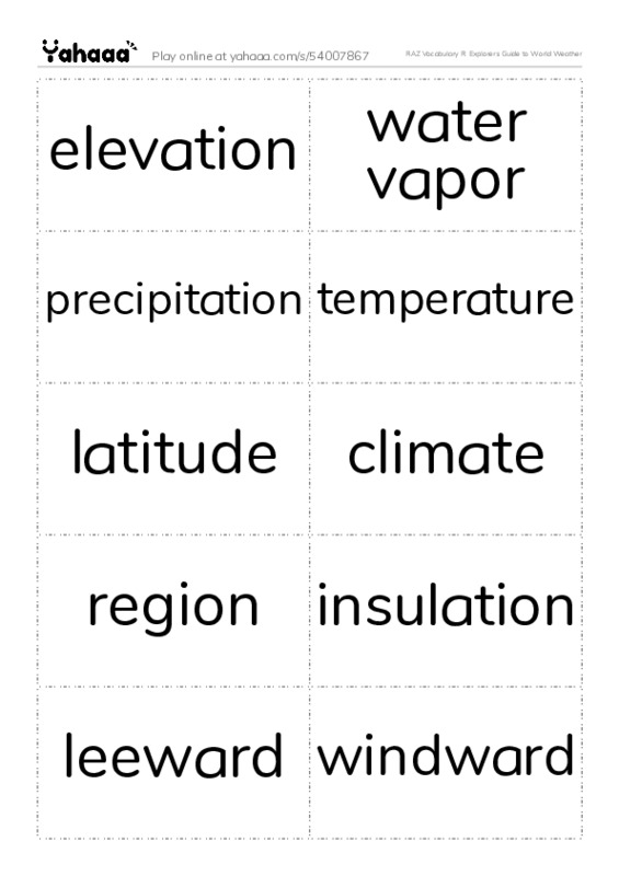 RAZ Vocabulary R: Explorers Guide to World Weather PDF two columns flashcards