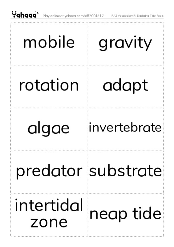 RAZ Vocabulary R: Exploring Tide Pools PDF two columns flashcards