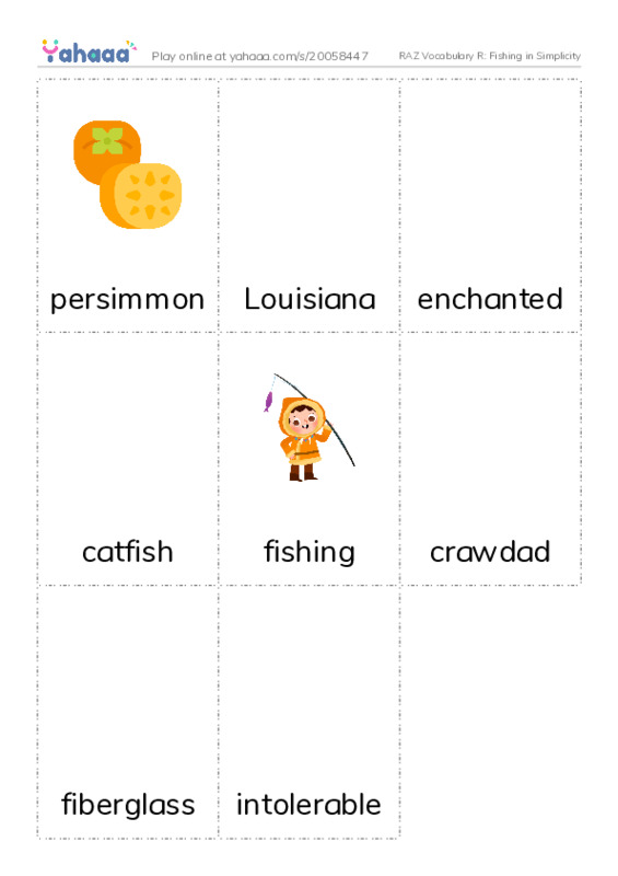 RAZ Vocabulary R: Fishing in Simplicity PDF flaschards with images