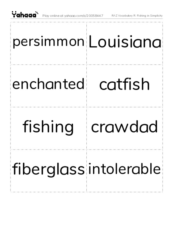 RAZ Vocabulary R: Fishing in Simplicity PDF two columns flashcards